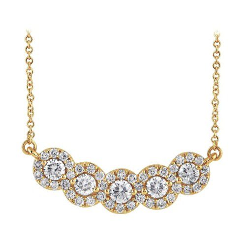5 cluster diamond necklace in yellow gold