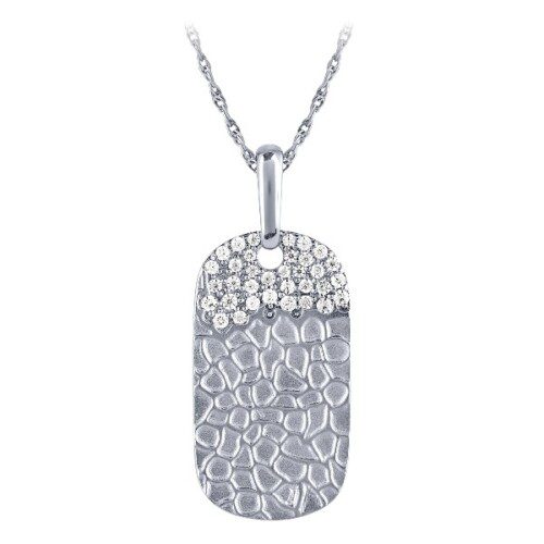 half textured half diamond dog tag on chain white gold
