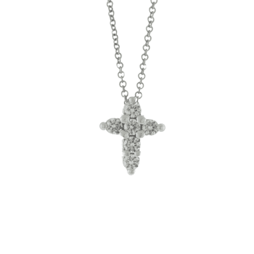 large diamonds, small cross on chain