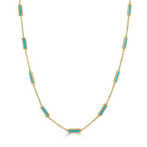 Yellow Gold Necklace with Turquoise Bars