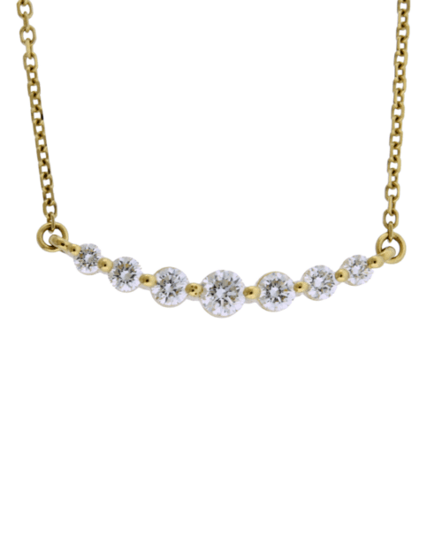 graduating round cut lab grown diamond bar necklace yellow gold