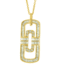 Rectangle design pendant with baguette diamonds on chain, all in yellow gold