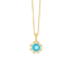 Blue Topaz pendant with diamond details all in yellow gold on chain