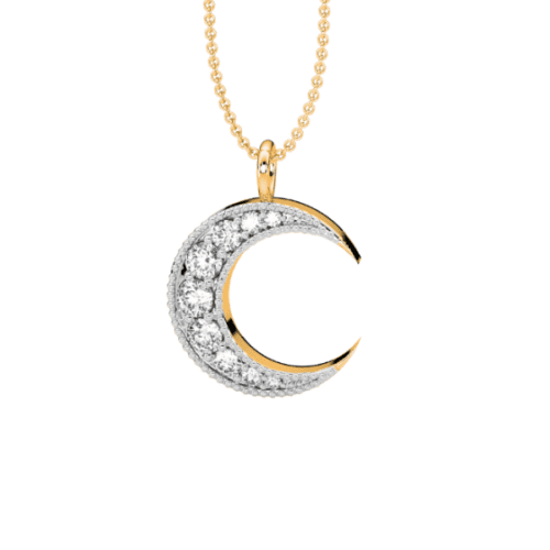 two-tone crescent moon shape with diamonds