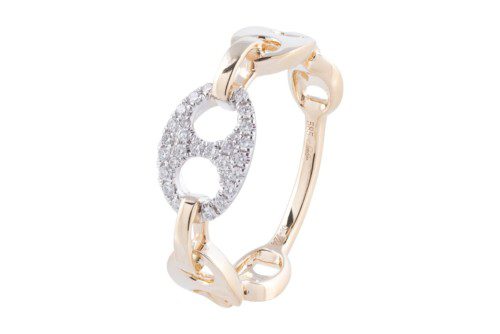 Open Link Diamond Ring in White and Yellow Gold