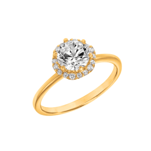 floral design halo diamond engagement ring in yellow gold