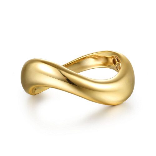 high polish plain wave design fashion ring in yellow gold