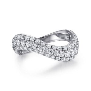 white gold pave set diamonds in wave design ring