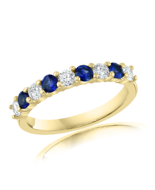 Alternating Sapphire and Diamond Band in Yellow Gold