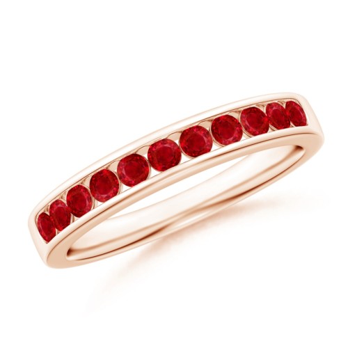 Straight Band with Round Rubies in Rose Gold