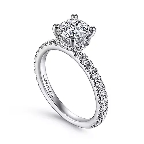 white gold diamond engagement ring, with diamond hidden halo