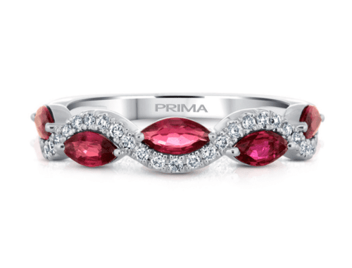 marquise shaped rubies with a wave of diamonds in white gold