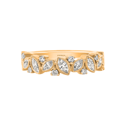 Multi-Size Marquise Shape Diamonds in Yellow Gold Wedding Band