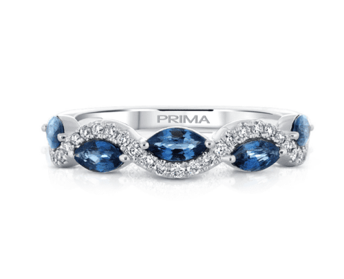 Marquise shaped sapphires in a diamond wave design in white gold