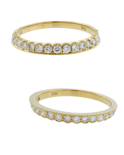 scalloped design diamond band yellow gold