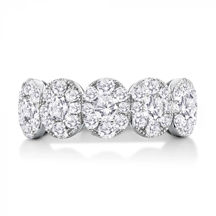 Oval Shaped Diamond Cluster Band in White Gold