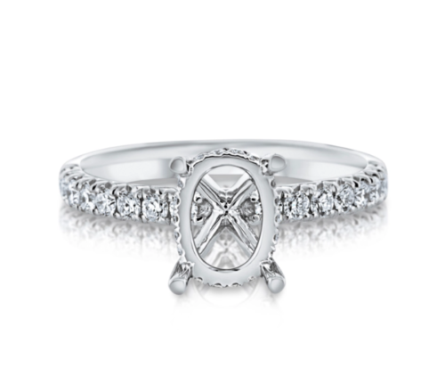 white gold diamond engagement ring, for oval stone, with straight row of round diamonds