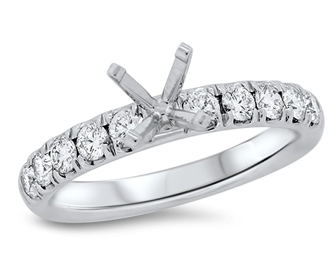 white gold diamond engagement ring with straight row of round diamonds