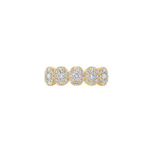 5-oval shape clusters of diamonds fashion ring in yellow gold