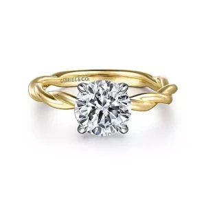 twisted design engagement ring in yellow gold, no diamonds
