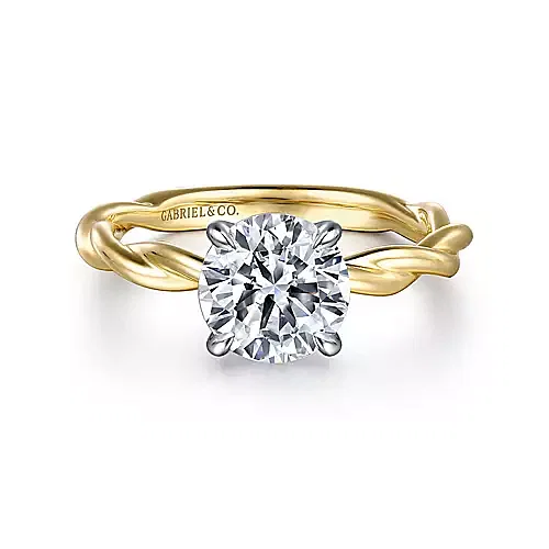 twisted design engagement ring in yellow gold, no diamonds