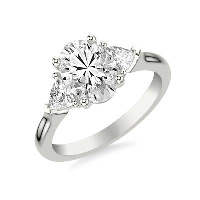 white gold diamond engagement ring with trillion (triangle) shape side stones