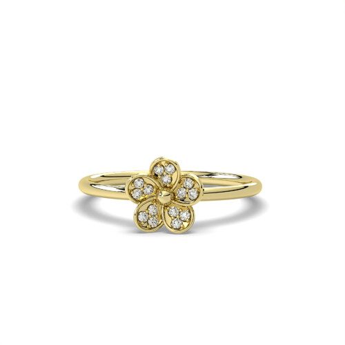 Yellow gold fashion ring in flower design with pave set diamonds