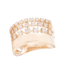 Three rows of prong set diamonds and plain shank, fashion ring in yellow gold