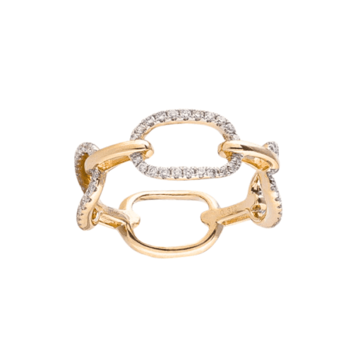 Open link design yellow gold ring with diamonds