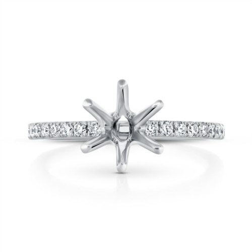 white gold diamond engagement ring with six prong head and round side diamonds