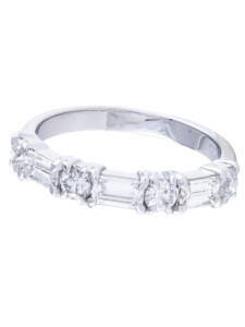 emerald and round shape diamond wedding band in white gold