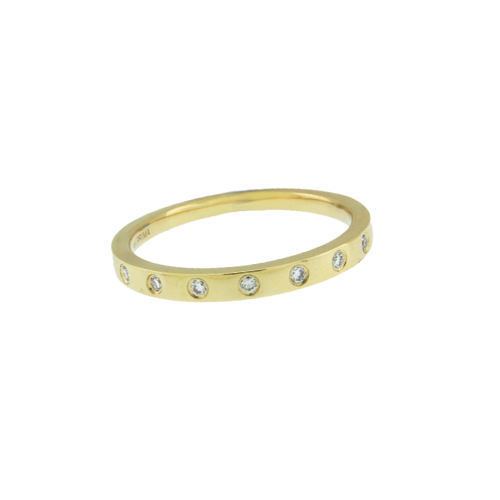 straight row flat set diamond band in yellow gold