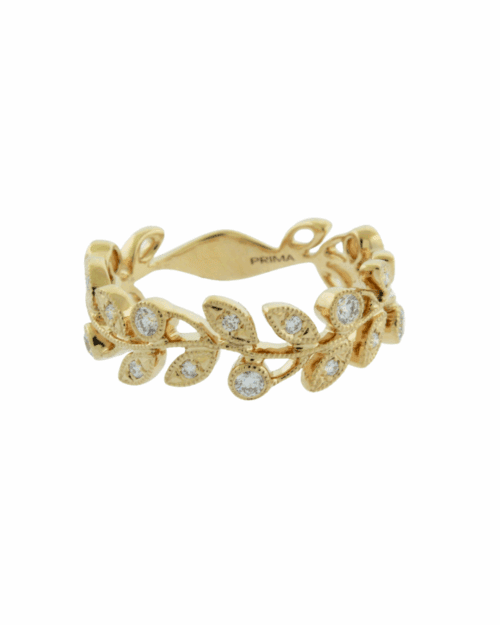 leafy design thicker band in yellow with diamonds