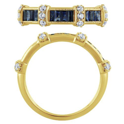 yellow gold ring with sapphires and diamonds