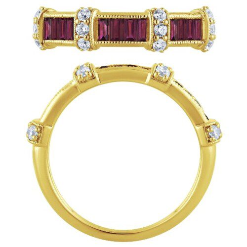 rubies and diamond ring in yellow gold