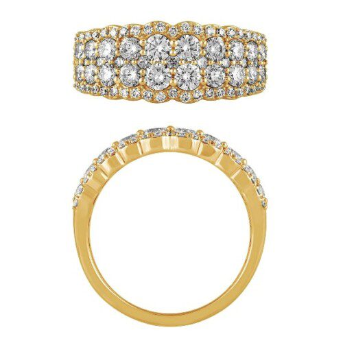 multi-row diamond band in yellow gold
