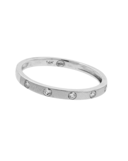 white gold flat set diamond band with satin finish