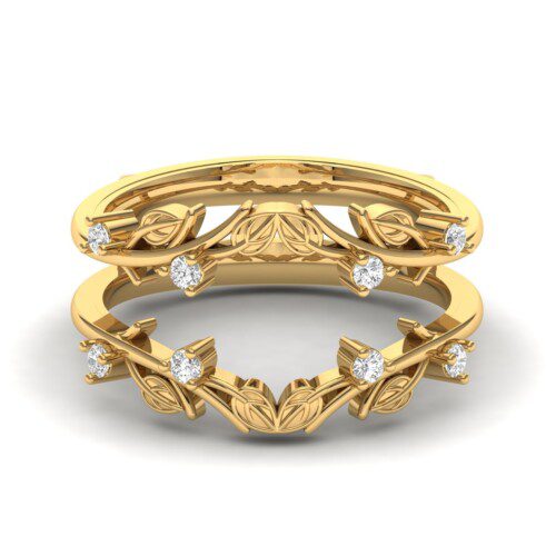 leafy design diamond open ring jacket yellow gold