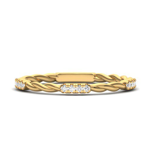 twisted design stackable ring in yellow gold with diamond accents