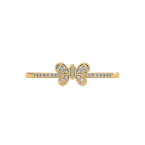 thin yellow gold diamond ring with tiny butterfly detail