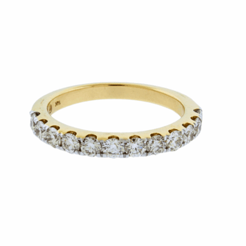 french set pave diamond band in yellow gold