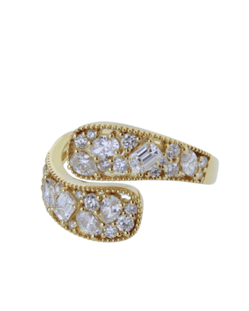 multishape diamond ring in open bypass design yellow gold