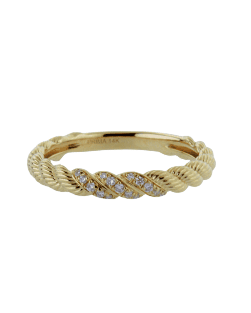 rope design band with small diamond accents in yellow gold