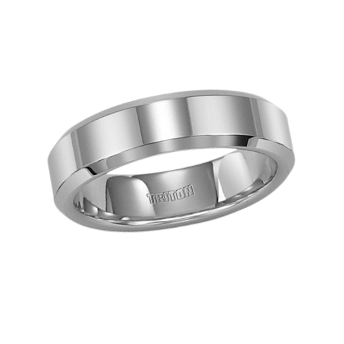 6mm White Tungsten mens band with a high polish center and beveled edge