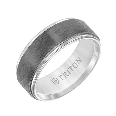 tungsten band with darker crystaline brushed center and high polish edges