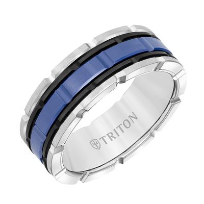 Tungsten men's band with black and blue detail