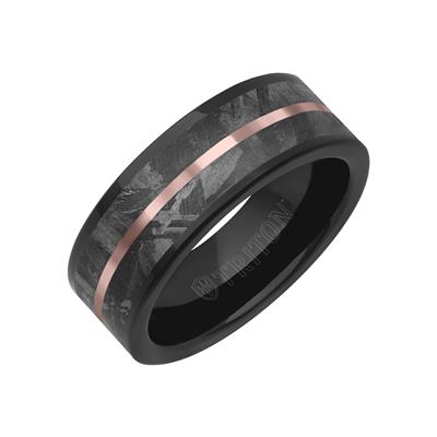 meteroite and tungsten band with rose center men's band