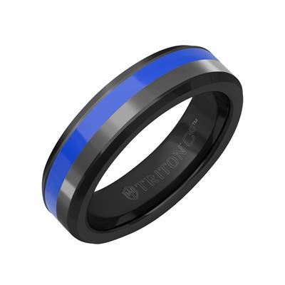 Black, Gray, and Blue Tungsten and ceramic mens wedding band