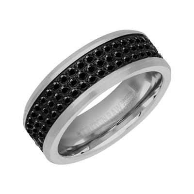 black sapphire center eternity tungsten ring