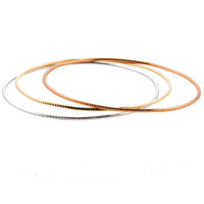 3 tone diamond cut sterling silver bangles, rose, yellow and white color